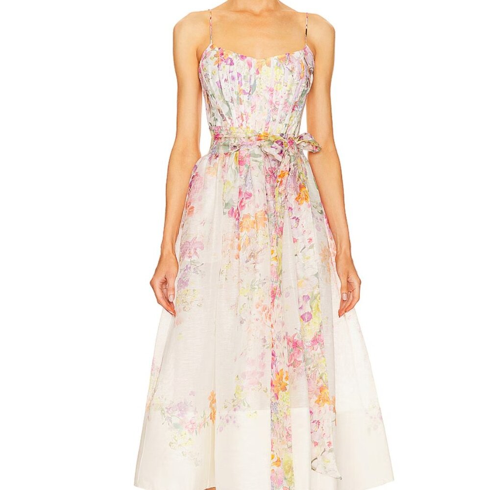 Zimmermann Natura Corset Midi Dress Kaleidoscope Garden Size 0